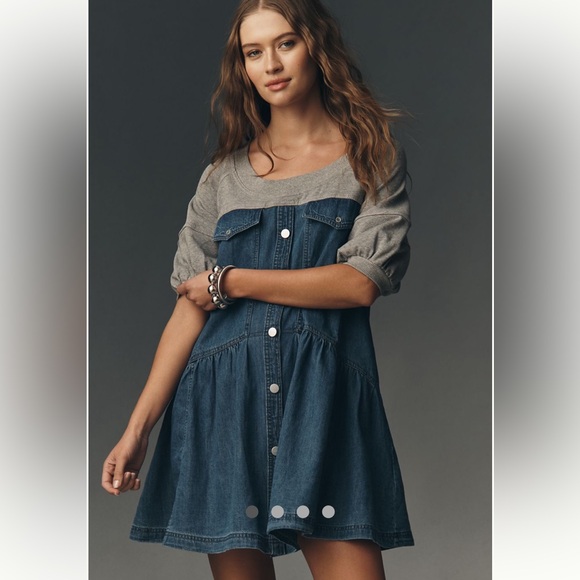 Anthropologie Dresses & Skirts - Anthropologie Pilcro Denim Sweatshirt Twofer Swing Dress XL